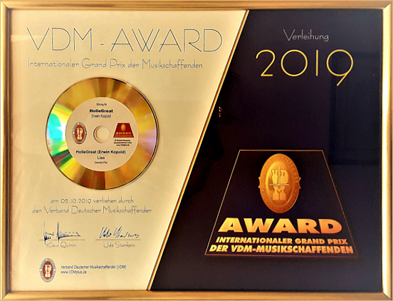 Gewinner des VDM-AWARD 2019 - die goldene CD für HolleGreat